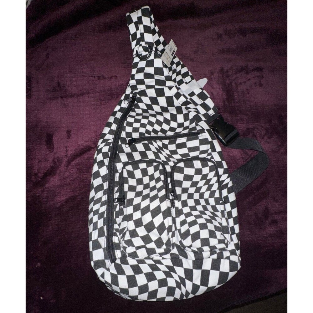 Brand New NOBO Black/White Check Sling Backpack Crossbody Travel ShoulderBag NWT